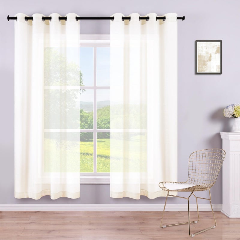 KOUFALL Ivory Curtains 72 Inch Length 2 Panels for Bedroom Set of 2 Panels Grommet Window Semi Voile Drapes Transparent Sheer Panel Curtain for Living Room 52x72 Inches Long - Image 1